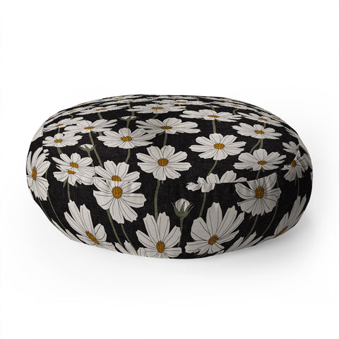 Little Arrow Design Co cosmos floral charcoal Floor Pillow Round