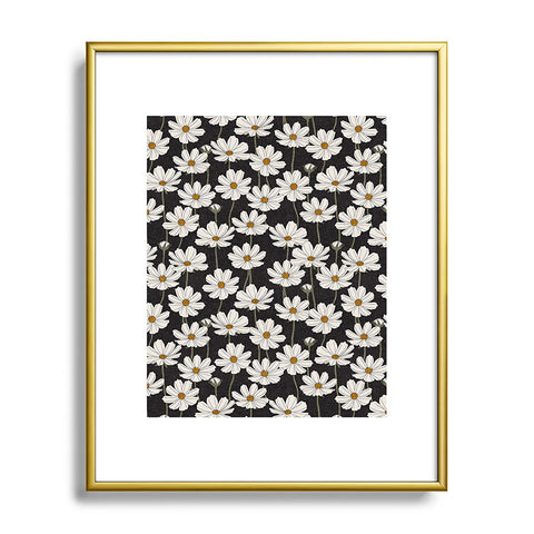 Little Arrow Design Co cosmos floral charcoal Metal Framed Art Print