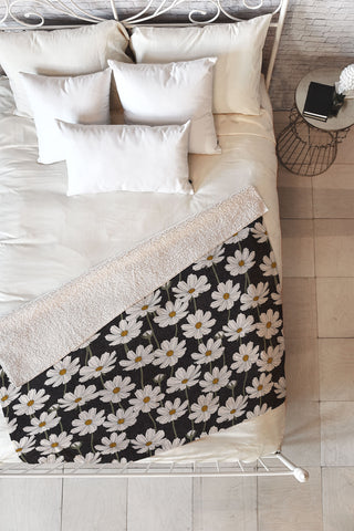 Little Arrow Design Co cosmos floral charcoal Fleece Throw Blanket