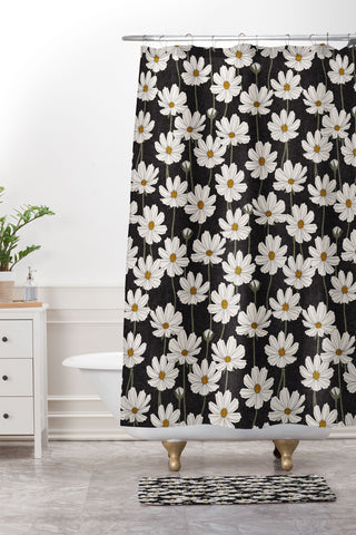 Little Arrow Design Co cosmos floral charcoal Shower Curtain And Mat