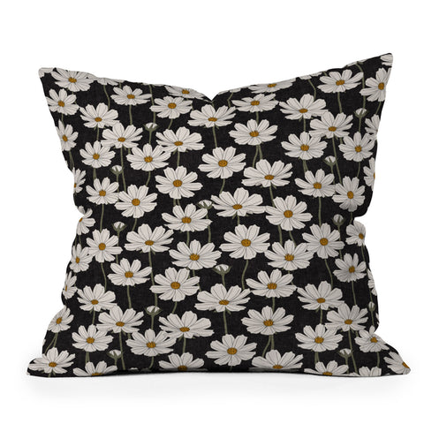 Little Arrow Design Co cosmos floral charcoal Outdoor Throw Pillow