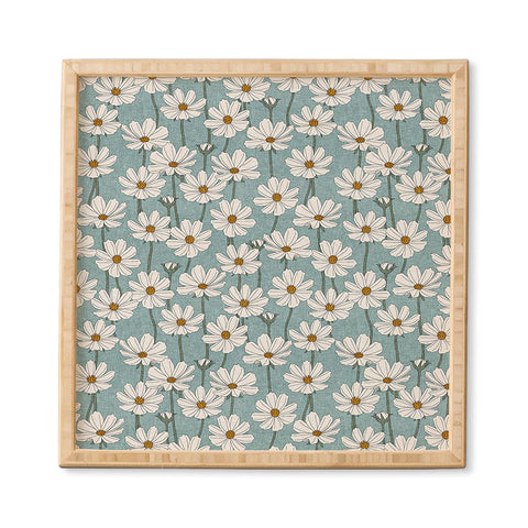 Little Arrow Design Co cosmos floral dusty blue Framed Wall Art