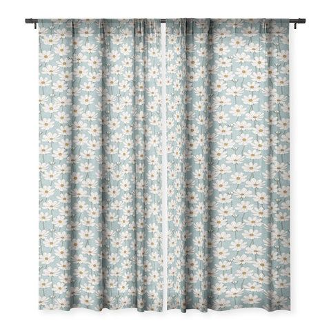 Little Arrow Design Co cosmos floral dusty blue Sheer Non Repeat