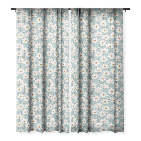 Little Arrow Design Co cosmos floral dusty blue Sheer Window Curtain