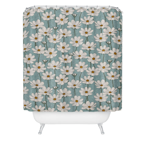 Little Arrow Design Co cosmos floral dusty blue Shower Curtain