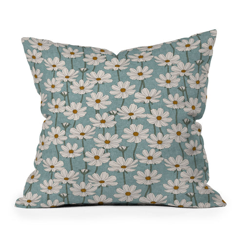 Little Arrow Design Co cosmos floral dusty blue Throw Pillow