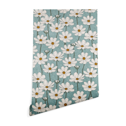 Little Arrow Design Co cosmos floral dusty blue Wallpaper