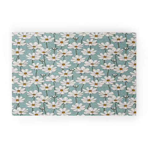 Little Arrow Design Co cosmos floral dusty blue Welcome Mat