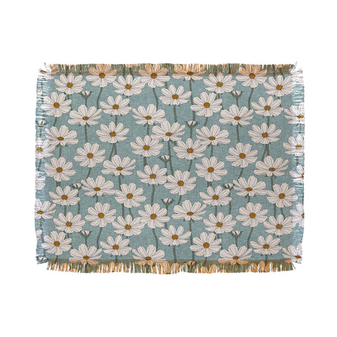 Little Arrow Design Co cosmos floral dusty blue Throw Blanket