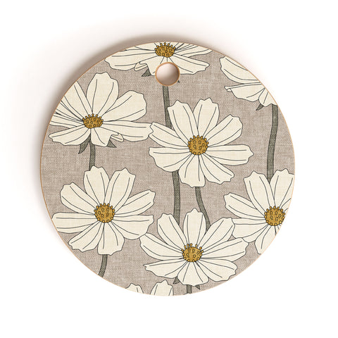 Little Arrow Design Co cosmos floral neutrals Cutting Board Round