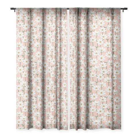 Little Arrow Design Co cosmos floral pink Sheer Window Curtain
