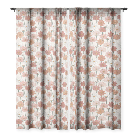 Little Arrow Design Co cosmos floral warm Sheer Window Curtain