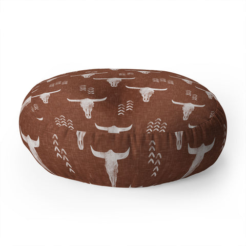 Little Arrow Design Co cow skulls on rust Floor Pillow Round