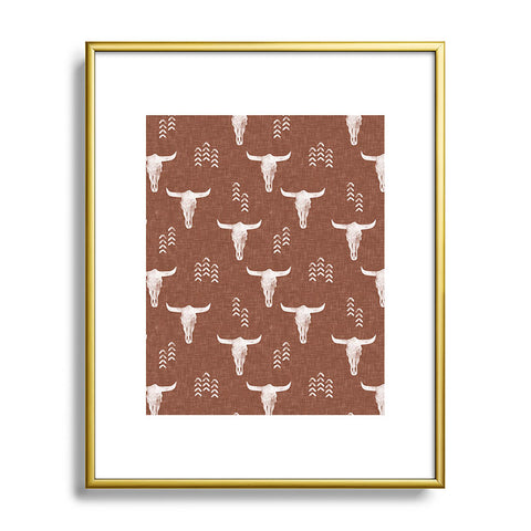 Little Arrow Design Co cow skulls on rust Metal Framed Art Print