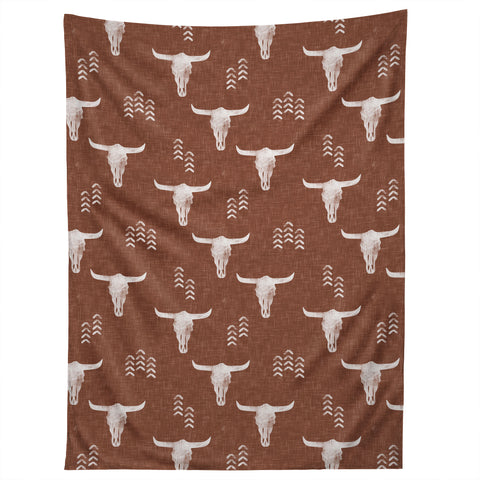 Little Arrow Design Co cow skulls on rust Tapestry