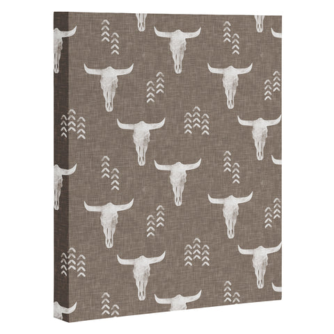 Little Arrow Design Co cow skulls on taupe Art Canvas