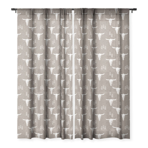 Little Arrow Design Co cow skulls on taupe Sheer Non Repeat