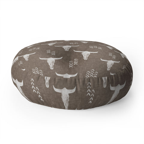 Little Arrow Design Co cow skulls on taupe Floor Pillow Round