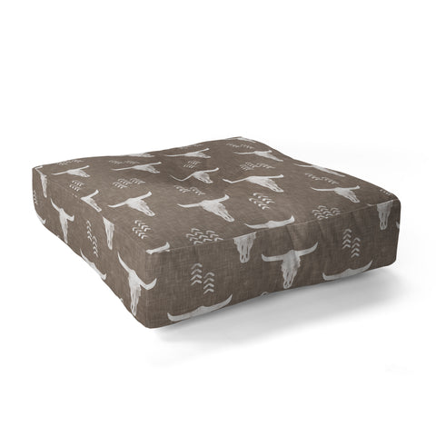Little Arrow Design Co cow skulls on taupe Floor Pillow Square