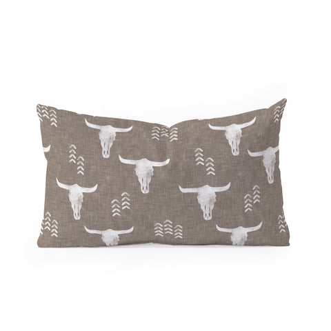Little Arrow Design Co cow skulls on taupe Oblong Throw Pillow