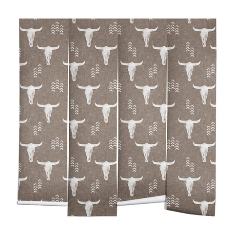 Little Arrow Design Co cow skulls on taupe Wall Mural