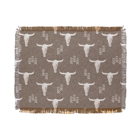 Little Arrow Design Co cow skulls on taupe Throw Blanket