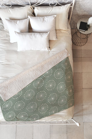 Little Arrow Design Co dandelion puffs sage Fleece Throw Blanket