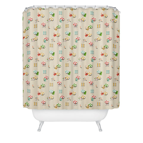 Little Arrow Design Co day at the beach on khaki Shower Curtain