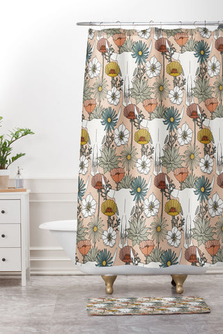 Little Arrow Design Co desert bloom peach Shower Curtain And Mat