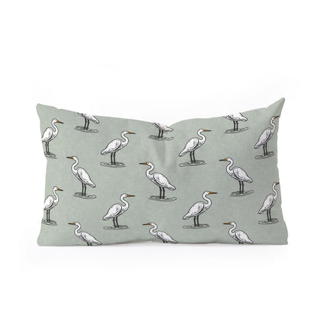 Little Arrow Design Co egrets on light sage Oblong Throw Pillow