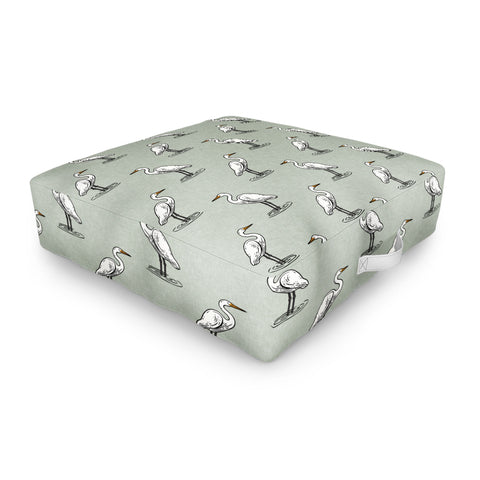 Little Arrow Design Co egrets on light sage Outdoor Floor Cushion