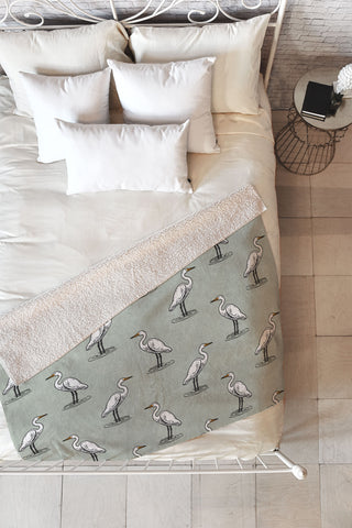 Little Arrow Design Co egrets on light sage Fleece Throw Blanket