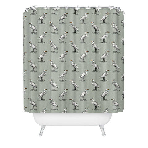 Little Arrow Design Co egrets on light sage Shower Curtain