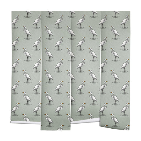 Little Arrow Design Co egrets on light sage Wall Mural