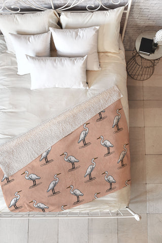 Little Arrow Design Co egrets on peach Fleece Throw Blanket