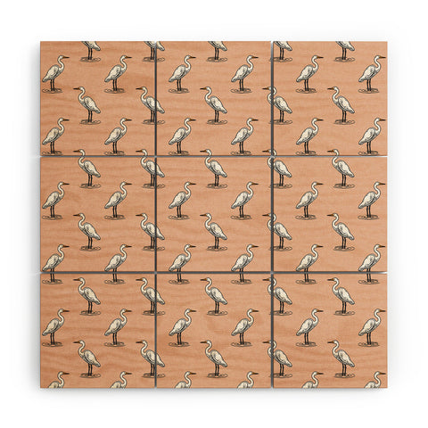 Little Arrow Design Co egrets on peach Wood Wall Mural