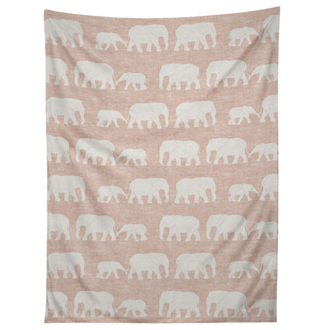 Little Arrow Design Co elephants marching dusty pink Tapestry