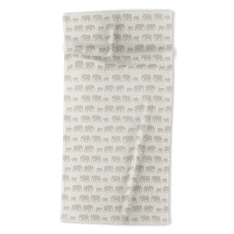 Little Arrow Design Co elephants marching khaki Beach Towel