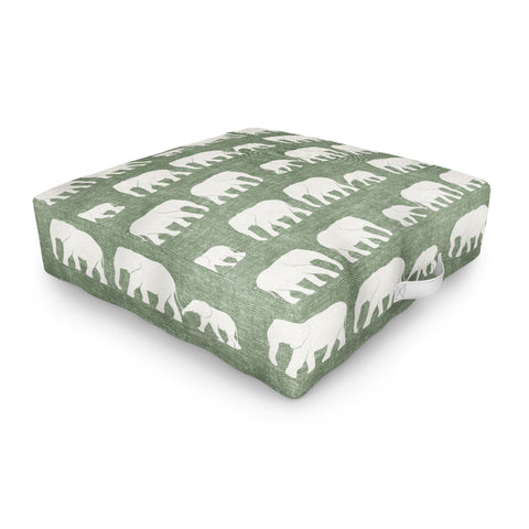 Little Arrow Design Co elephants marching sage Outdoor Floor Cushion