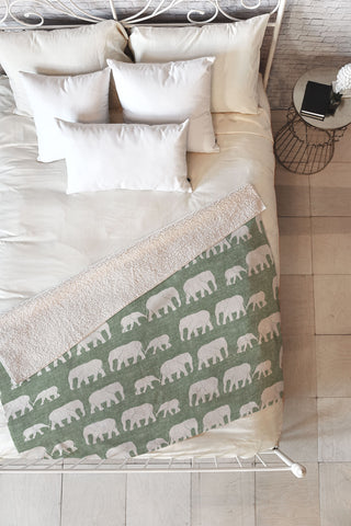 Little Arrow Design Co elephants marching sage Fleece Throw Blanket