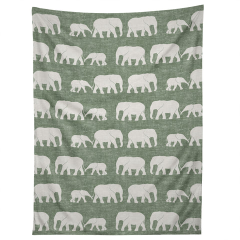Little Arrow Design Co elephants marching sage Tapestry