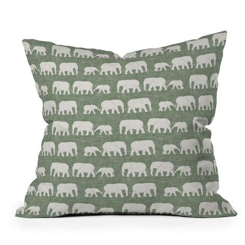 Little Arrow Design Co elephants marching sage Throw Pillow