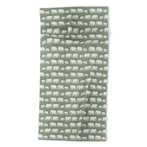 Little Arrow Design Co elephants marching sage Beach Towel