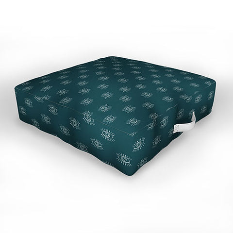 Little Arrow Design Co eyes on dark teal Outdoor Floor Cushion