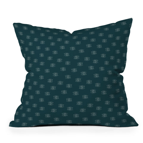 Little Arrow Design Co eyes on dark teal Outdoor Throw Pillow