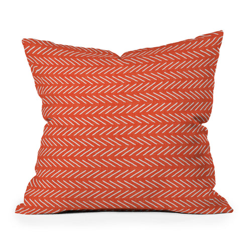 Little Arrow Design Co Farmhouse Stitch in Orange Outdoor Throw Pillow