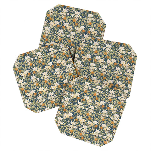 Little Arrow Design Co floral skulls blue Coaster Set