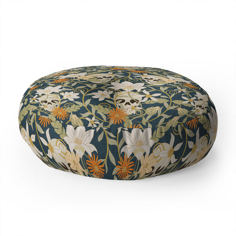 Little Arrow Design Co floral skulls blue Floor Pillow Round