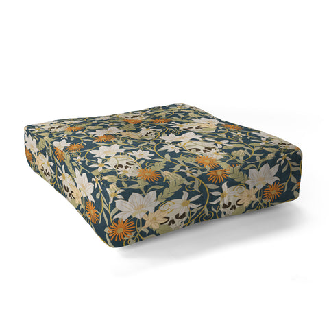 Little Arrow Design Co floral skulls blue Floor Pillow Square