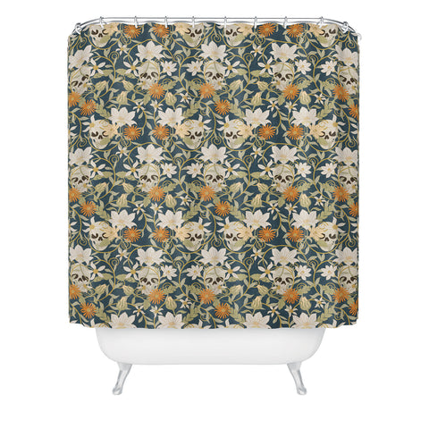 Little Arrow Design Co floral skulls blue Shower Curtain